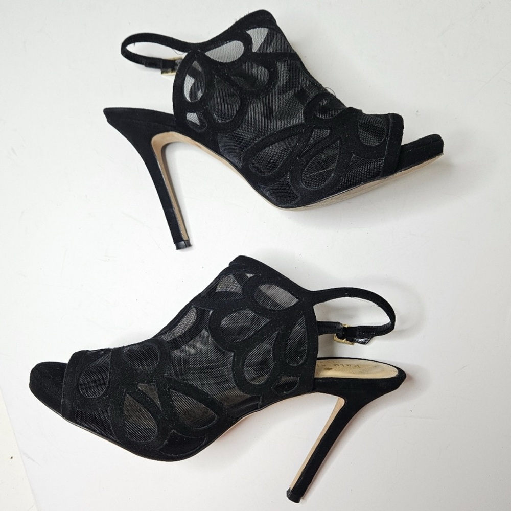 Kate Spade Mesh Stiletto Heels Fanni Slingback Black Scroll 6.5